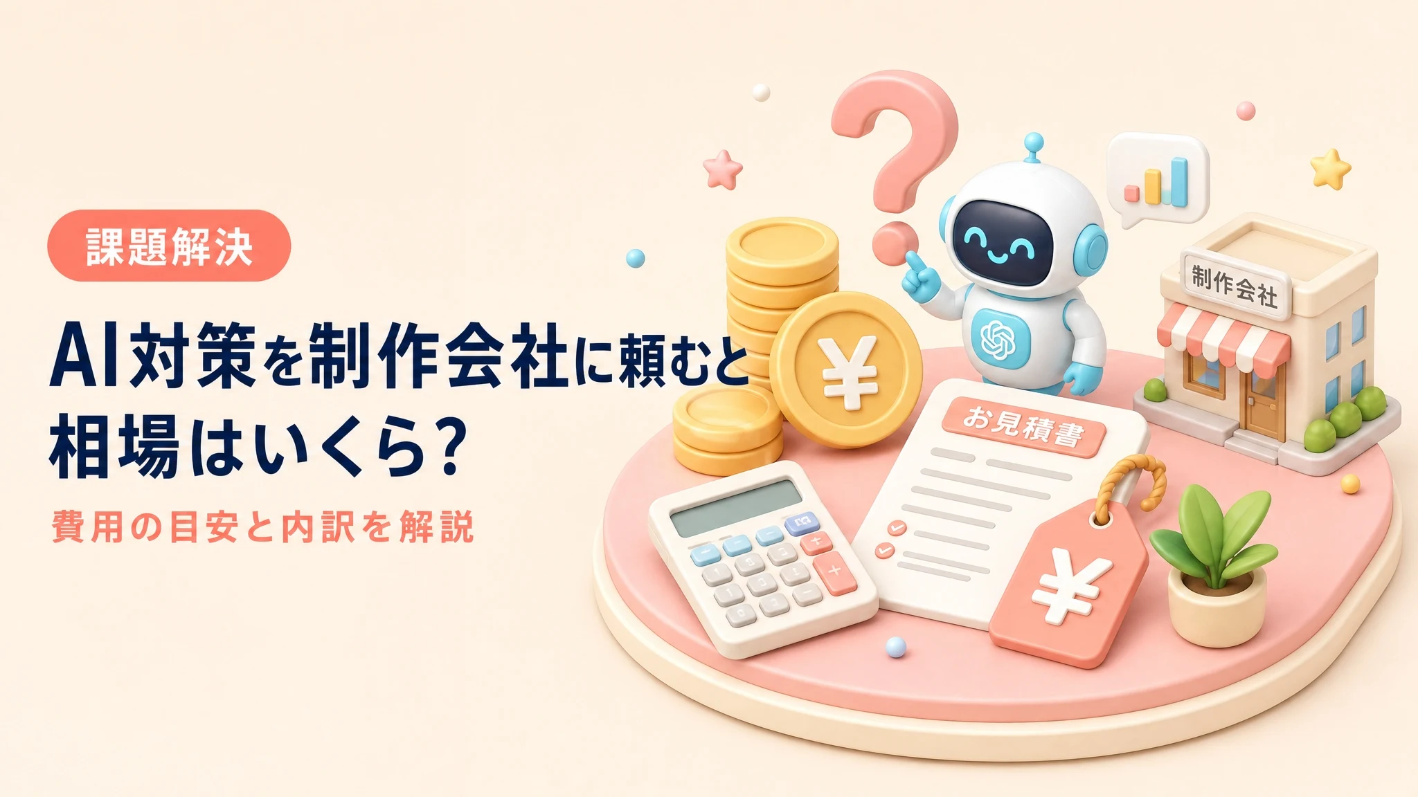 AI対策（AIO）を制作会社に外注したときの費用相場を表したアイキャッチ画像