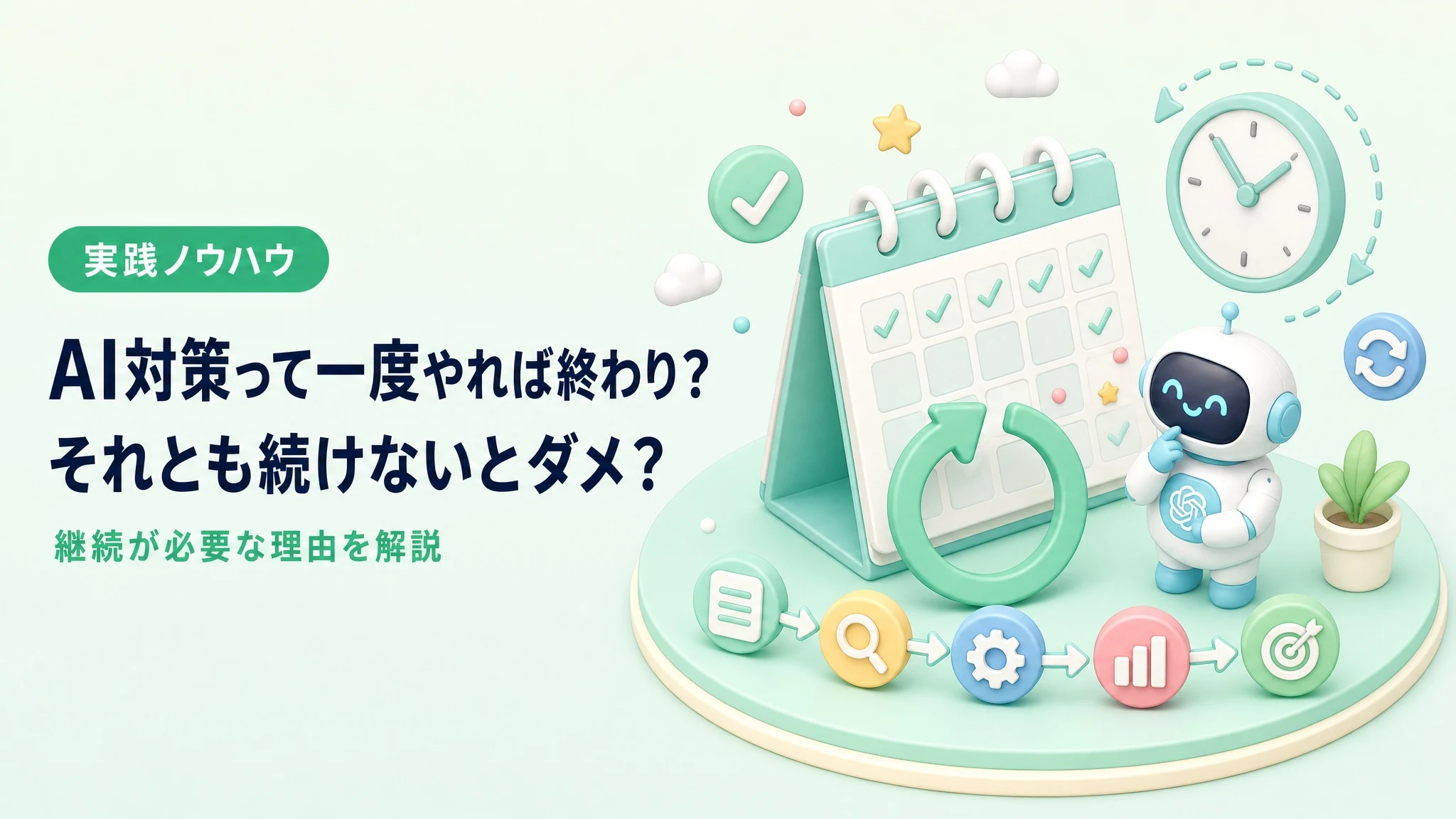 AI対策は一度やれば終わりか続けるべきかを解説するアイキャッチ