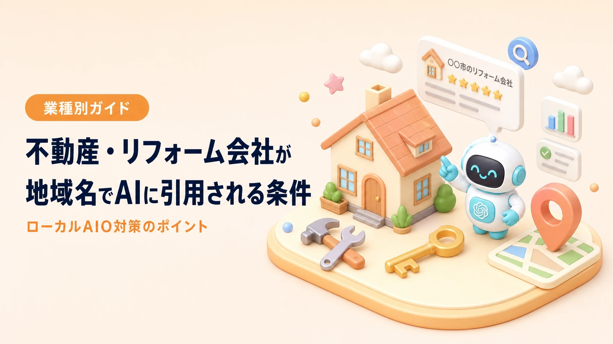 不動産・リフォーム会社が地域名でAIに引用される条件を解説するアイキャッチ